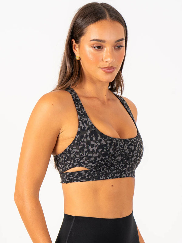 RYDERWEAR EMPOWER SPORTS BRA BLACK LEOPARD