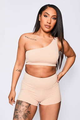 Ryderwear Beige Nude Adapt One Shoulder Sports Bra