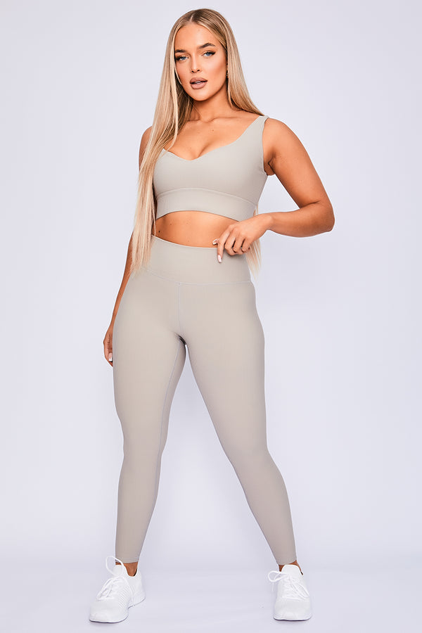 Body Language Beige Stone Rib Hailey Leggings