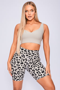 Body Language Beige Cheetah Rib Biker Shorts
