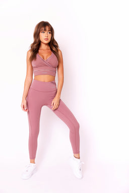 Crossover Blush Pink Mauve Detail High Waisted Leggings