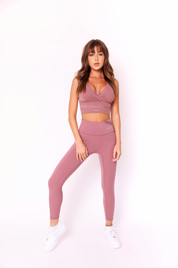 Crossover Blush Pink Mauve Detail High Waisted Leggings