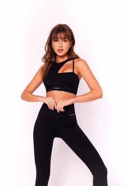 Asymmetric Black Onyx Cross-Wrap High Waisted Leggings