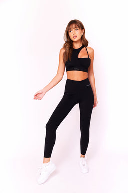 Asymmetric Black Onyx Cross-Wrap High Waisted Leggings