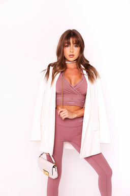 Crossover Blush Pink Mauve Detail High Waisted Leggings