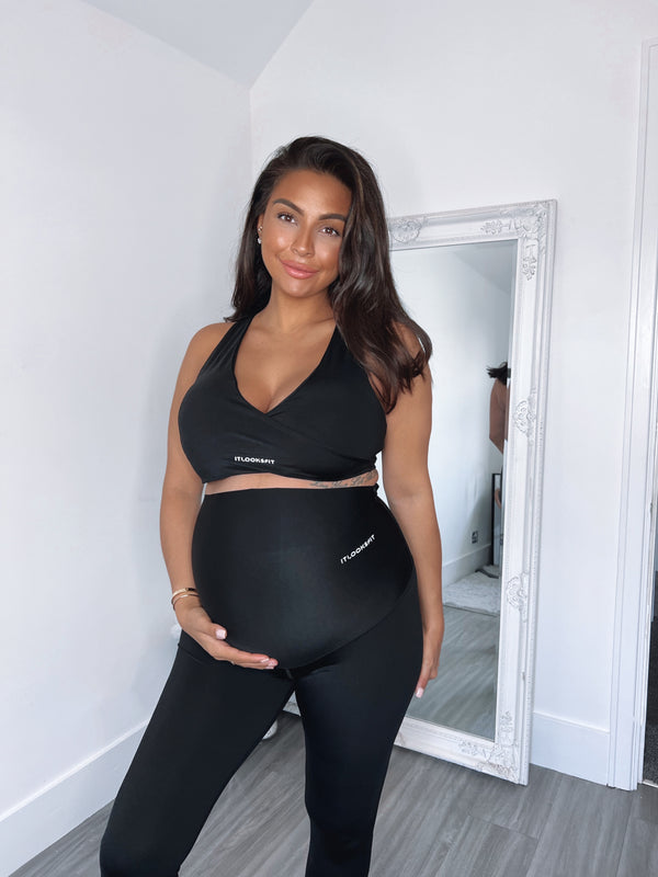 ItLooksFit Maternity Black Cross-Over V-Neck Sport Bra