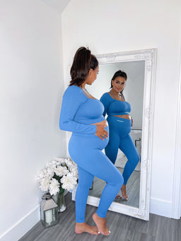Mix and Match Blue Ribbed Full Length Seamless High Waisted Leggings