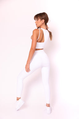 Asymmetric White Cross-Wrap High Waisted Leggings