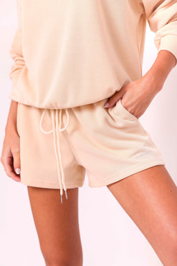 Essentials Cream Boyfriend Style Sweater and Drawstring Shorts Set