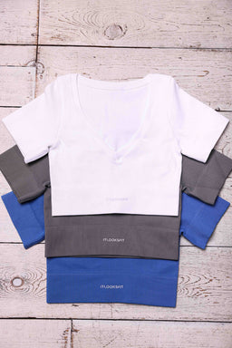 Mix and Match White Ribbed Short Sleeve Crop Top T-Shirt