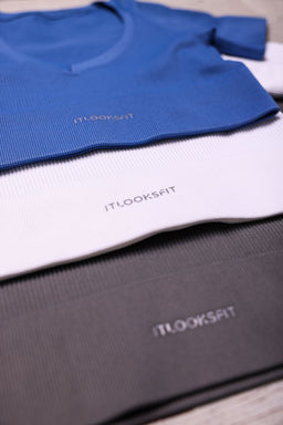 Mix and Match Blue Ribbed Full Length Seamless High Waisted Leggings