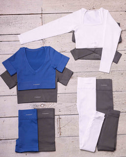 Mix and Match Blue Ribbed Full Length Seamless High Waisted Leggings