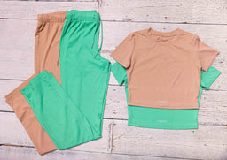 Essentials Nude Set Ribbed Round Neck Crop Top & Drawstring Wide Leg Pants Co-ord