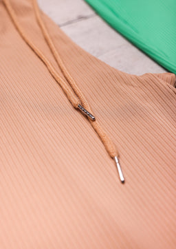 Essentials Nude Set Ribbed Round Neck Crop Top & Drawstring Wide Leg Pants Co-ord