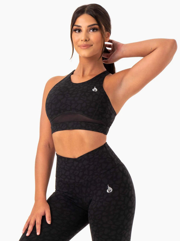 Ryderwear Black Leopard Amazon Mesh Sports Bra