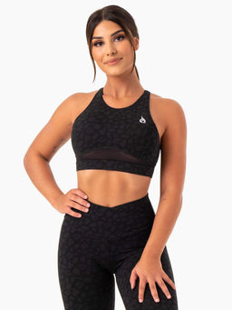 Ryderwear Black Leopard Amazon Mesh Sports Bra