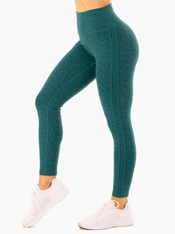 Ryderwear Teal Leopard Evolution High Waisted Scrunch Leggings