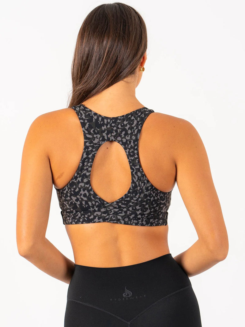 RYDERWEAR EMPOWER SPORTS BRA BLACK LEOPARD