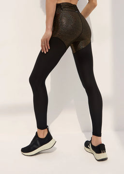 Body Language Tracee Gold and Onyx Black Glitter Shiny High Waist Leggings