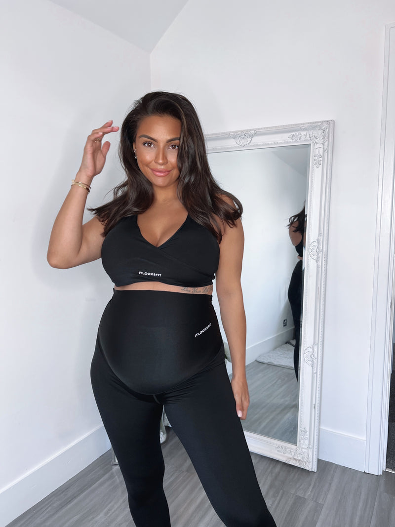 ItLooksFit Maternity Black Cross-Over V-Neck Sport Bra