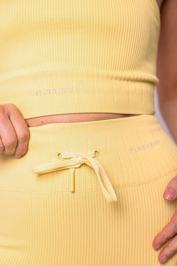 Essentials Yellow Ribbed Racer Crop Top and Leggings With Front Tie Detail Set