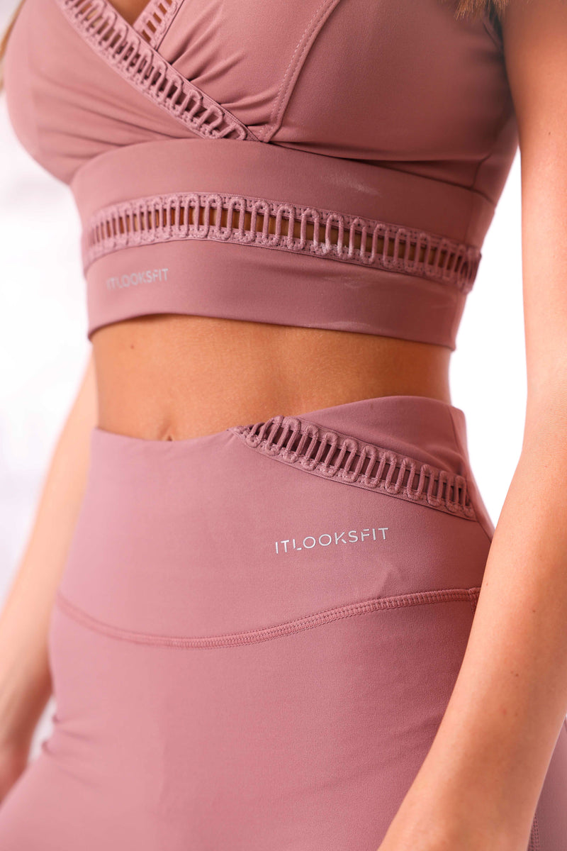 Crossover Blush Pink Mauve Detail High Waisted Leggings