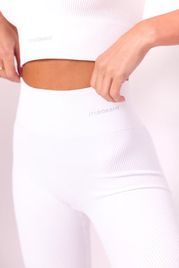 Mix and Match White Ribbed Full Length Seamless High Waisted Leggings