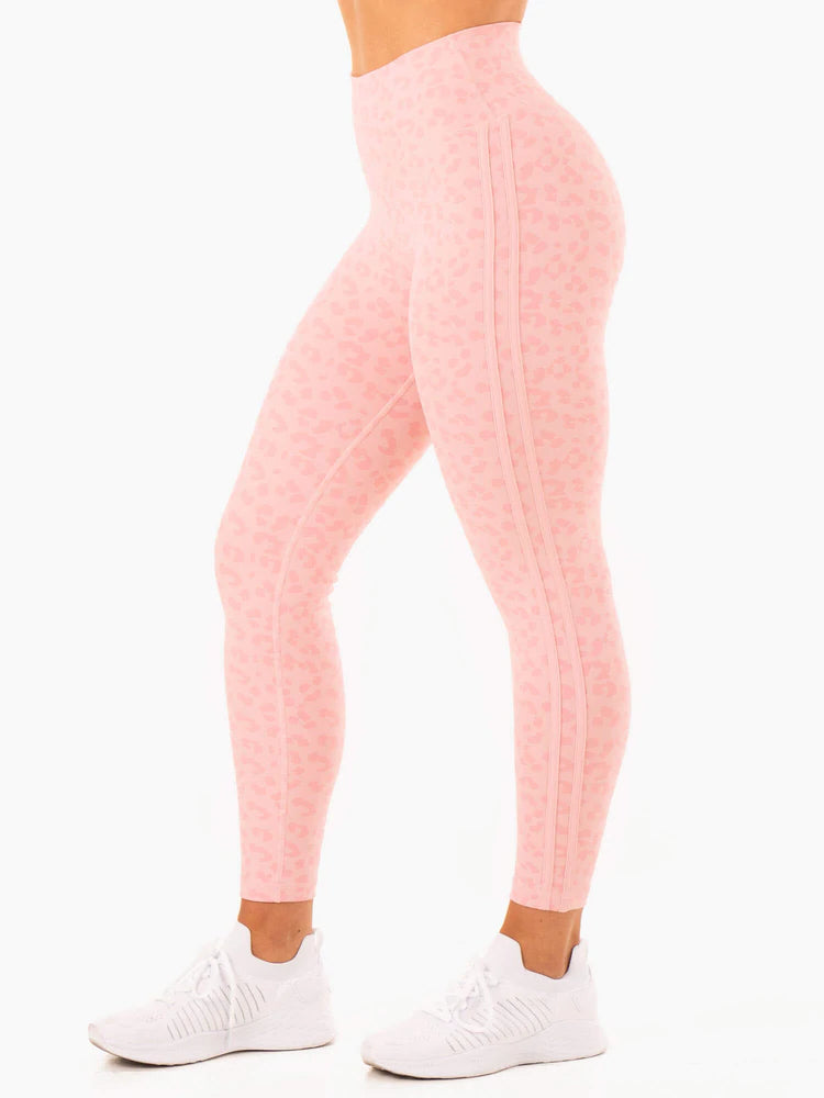 Ryderwear Pink Leopard Evolution High Waisted Scrunch Leggings